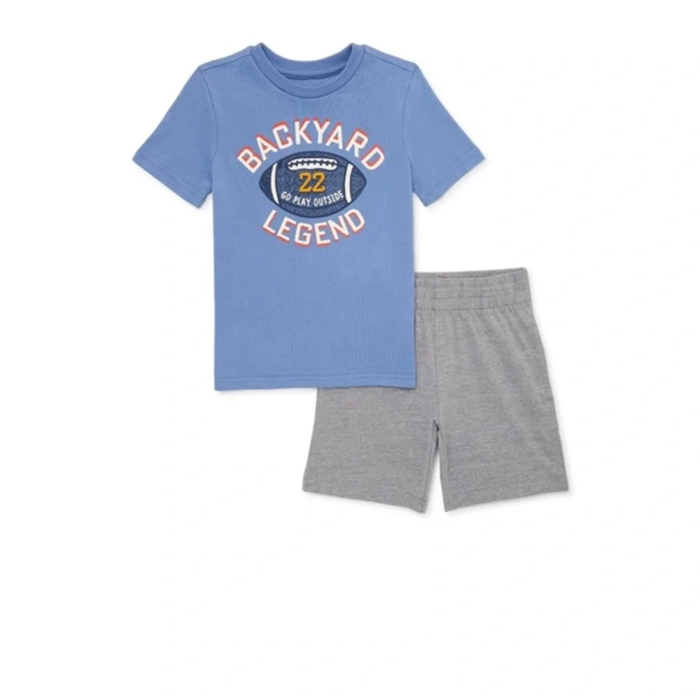 Little boy’s 2piece‎ Blue T-shirt & gray Backyard legend shorts set size 7 new